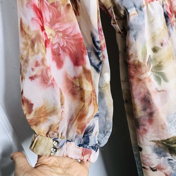 ZARA Women Floral Printed Midi Dress Size L Watercolor Artsy Beachy Blogger Fav - Picture 11 of 15